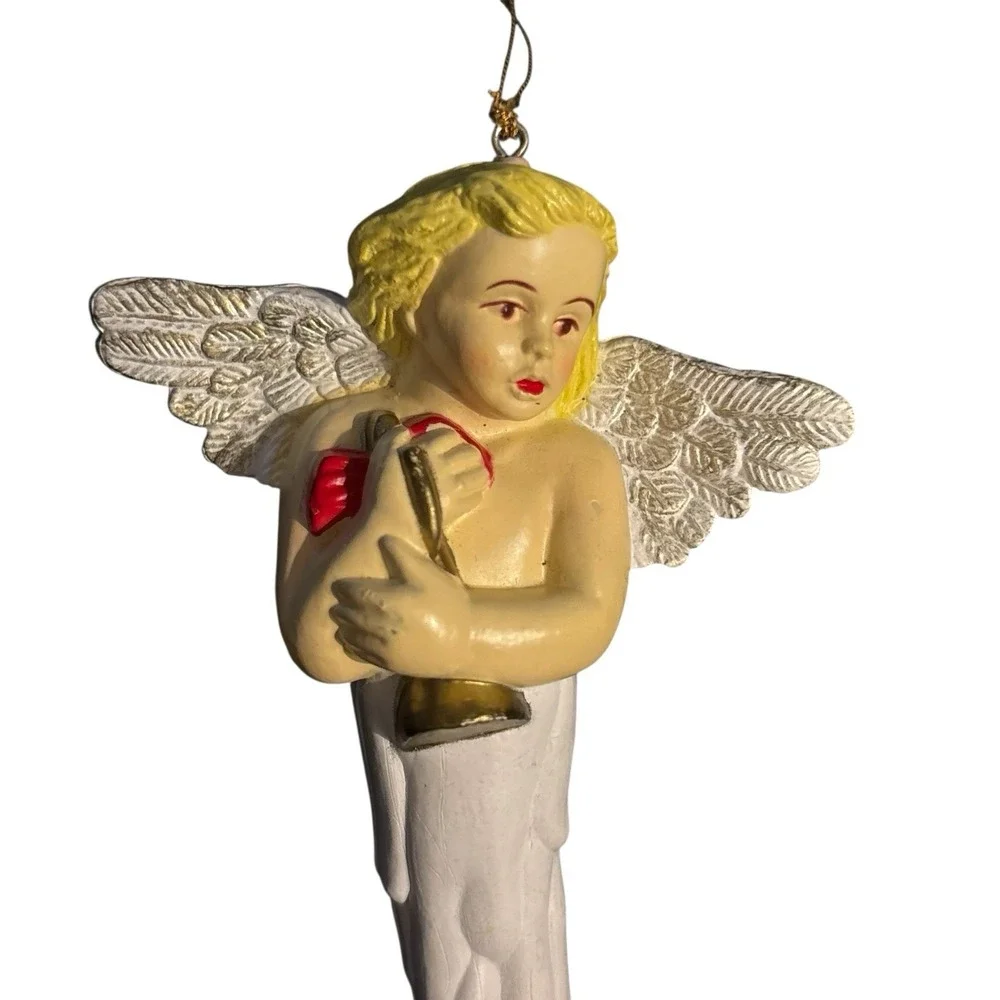 Vintage Angel Icicle Ornament Holding Bell Christmas Plastic‎ Cherub Religious